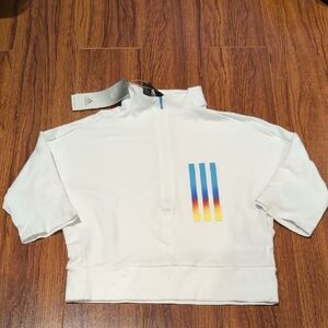 Adidas White Half-Zip Top with Colorful Stripes